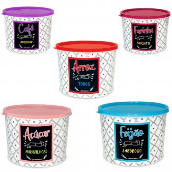 Jogo Kit Mantimentos 5 Peças Decorado Potes 2L Branco