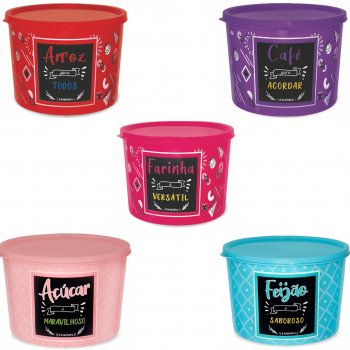 Jogo Kit Mantimentos 5 Peças Decorado Potes 2L Color