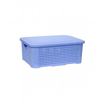 Caixa Organizadora Multiuso Cesto Rattan 10 Litros com tampa empilhável Azul