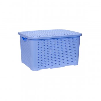 Caixa Organizadora Rattan Cesto 14 Litros Empilhavel Com Tampa Azul