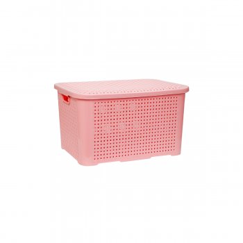 Caixa Organizadora Rattan Cesto 14 Litros Empilhavel Com Tampa Rosa