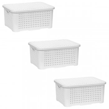 KIT 03 Caixa Organizadora Cesto Multiuso 3 Litros C/ Tampa Empilhavel Rattan
