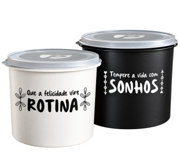 Pote Organizador Porta Vasilha Alimento simular a Tupperware 1,4L Preto ou Branco escrito