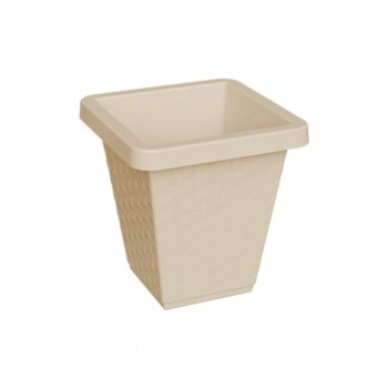 Kit 02 Vasos Rattan Quadrado De Flor De Plástico 41 Litros Vaso Reforçado Para Flores Jardim Decoração Capuccino