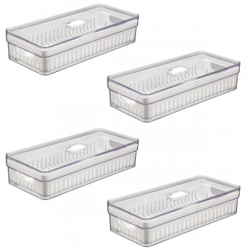 4 Organizador de Geladeira 3,6 Litros Cesto Tela com Tampa Multiuso Alimentos Verduras e Frutas - 555