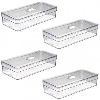 4 Organizador de Geladeira 3,6 Litros Cesto Tela c/ Tampa Multiuso Alimentos Verduras e Vegetais - 554