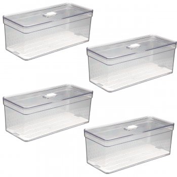 4 Organizador de Geladeira 6,8 Litros Cesto Tela com Tampa Multiuso Alimentos Verduras e Frutas - 560