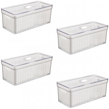 4 Organizador de Geladeira 6,8 Litros Cesto Tela c/ Tampa Multiuso Alimentos Verduras e Legumes - 561