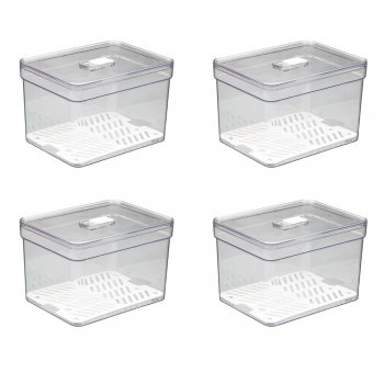 4 Organizador de Geladeira Quadrado 3,8 Litros Cesto Tela com Tampa Multiuso Alimentos Verduras e Frutas- 565