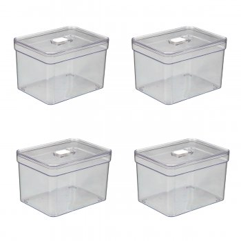 4 Organizador de Geladeira Quadrado 3,8 Litros Cesto Tela c/ Tampa Multiuso Alimentos Verduras e Vegetais - 567