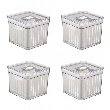 4 Organizador de Geladeira Quadrado 2,8 Litros Cesto Tela c/ Tampa Multiuso Alimentos Verduras e Vegetais - 571