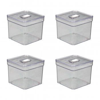 4 Organizador de Geladeira Liso 2,8 Litros Cesto Tela com Tampa Multiuso Alimentos Verduras e Vegetais - 572