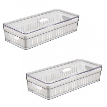 2 Organizador de Geladeira 3,6 Litros Cesto Tela com Tampa Multiuso Alimentos Verduras e Frutas - 555