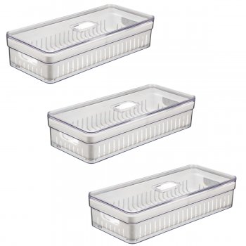 3 Organizador de Geladeira 3,6 Litros Cesto Tela com Tampa Multiuso Alimentos Verduras e Frutas - 555