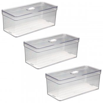 3 Organizador de Geladeira 6,8 Litros Cesto Tela com Tampa Multiuso Alimentos Verduras e Frutas - 560