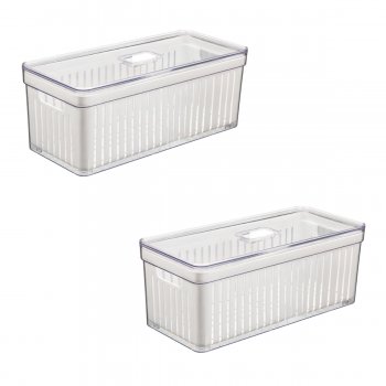 2 Organizador de Geladeira 6,8 Litros Cesto Tela c/ Tampa Multiuso Alimentos Verduras e Legumes - 561