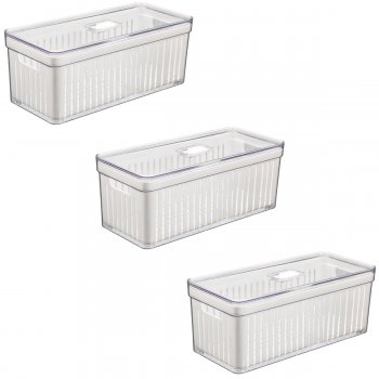 3 Organizador de Geladeira 6,8 Litros Cesto Tela c/ Tampa Multiuso Alimentos Verduras e Legumes - 561