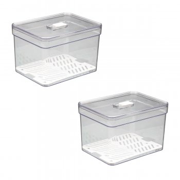 2 Organizador de Geladeira Quadrado 3,8 Litros Cesto Tela com Tampa Multiuso Alimentos Verduras e Frutas- 565