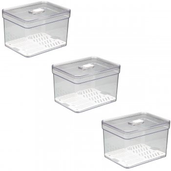 3 Organizador de Geladeira Quadrado 3,8 Litros Cesto Tela com Tampa Multiuso Alimentos Verduras e Frutas- 565