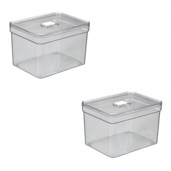 2 Organizador de Geladeira Quadrado 3,8 Litros Cesto Tela c/ Tampa Multiuso Alimentos Verduras e Vegetais - 567