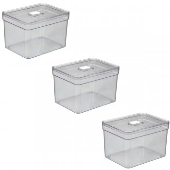 3 Organizador de Geladeira Quadrado 3,8 Litros Cesto Tela c/ Tampa Multiuso Alimentos Verduras e Vegetais - 567