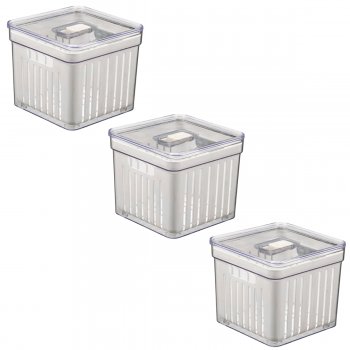 3 Organizador de Geladeira Quadrado 2,8 Litros Cesto Tela c/ Tampa Multiuso Alimentos Verduras e Vegetais - 571