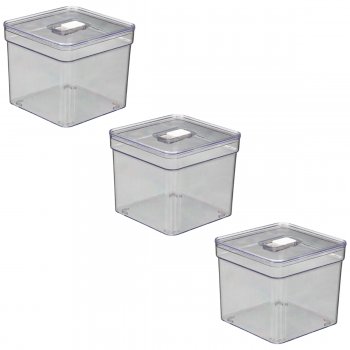 3 Organizador de Geladeira Liso 2,8 Litros Cesto Tela com Tampa Multiuso Alimentos Verduras e Vegetais - 572