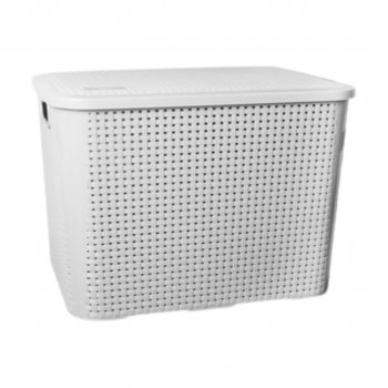 Caixa Organizadora Cesto Multiuso 26 Litros Com Tampa Empilhavel Rattan