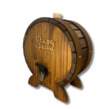 Barril Redondo 1 Litro Dispensador de Bebidas Pingometro Bar Rústico Madeira Pinus