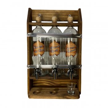 Pingometro 3 Garrafas Parede Vidro Madeira Pinus c/ Copo Dose Pinga Cachaça Artesanal Rustico Bar 1 Litro