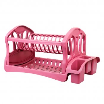 Escorredor De Louça Cozinha Prato Duplo Porta Talheres Rosa