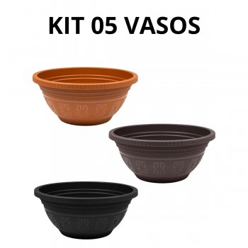 Kit 05 Vasos Cuia Jardim Flores Plantas Vasilha Reforçada Plástico 6 Litros