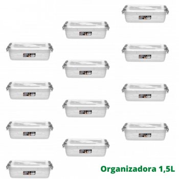Kit com 12 Caixas Organizadoras Multiuso Transparente de 1,5L com Trava