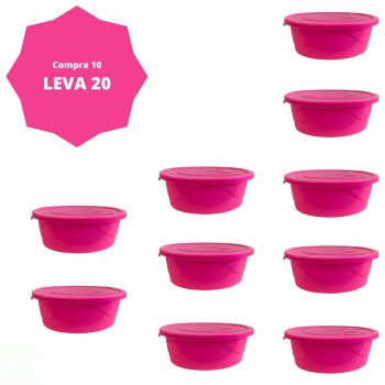 Kit 20 potes 400ml, Kit Potes para Cozinha, Jogo de Vasilhas Plásticas Compre 10 Leve 20 Rosa