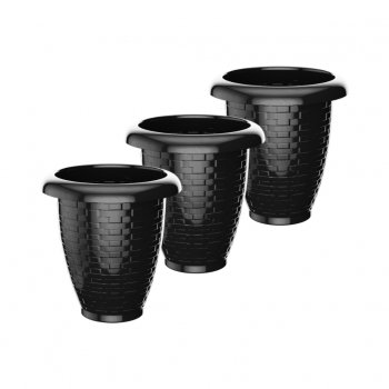 Kit com 3 Vasos Rattan Para Flores Jardim para Casa e Apartamento 3 Lts Preto