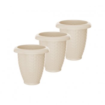 Kit com 3 Vasos Rattan Para Flores Jardim Preto Marrom Bege Cinza 11 Lts Capuccino