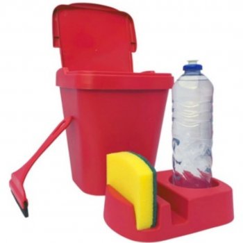 Kit Pia 3 Peças Lixeira 4,8 Litros porta detergente Esponja Bucha Sabão e Rodinho Organizador Premium Vermelho